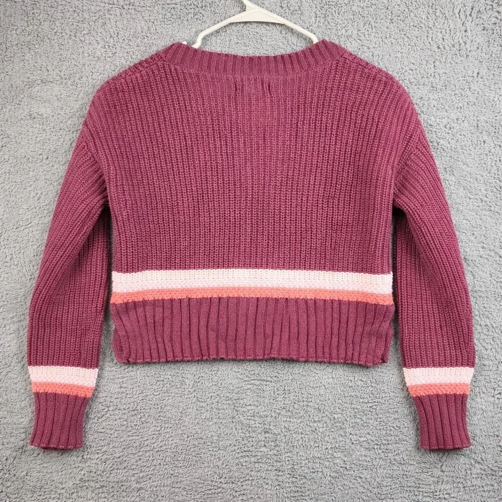 Women's Cropped Boxy Oversized Cardigan Sweater Extra Small Burgundy Y2K Preppy - Picture 2 of 11